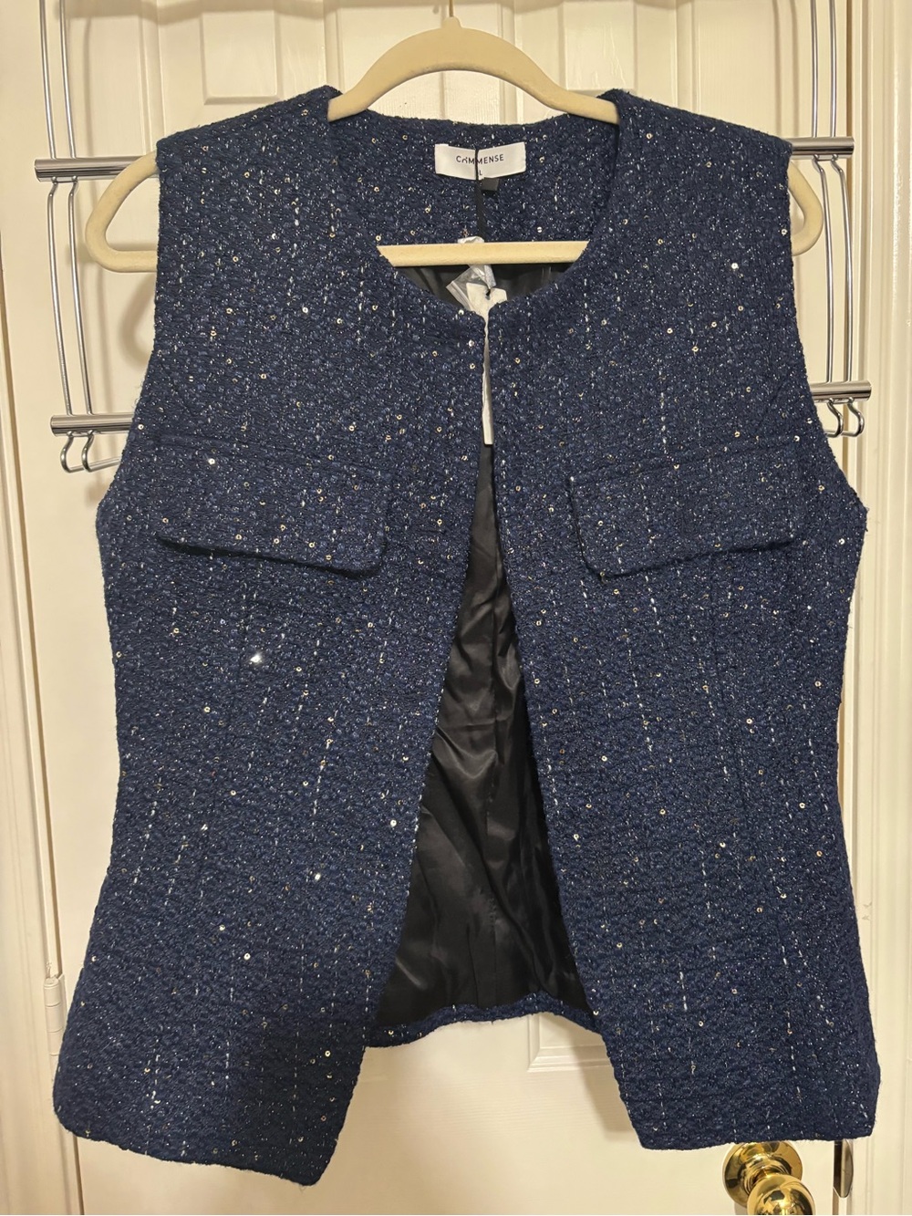 Commense Navy Tweed Sleeveless Vest with Metallic Speckle
